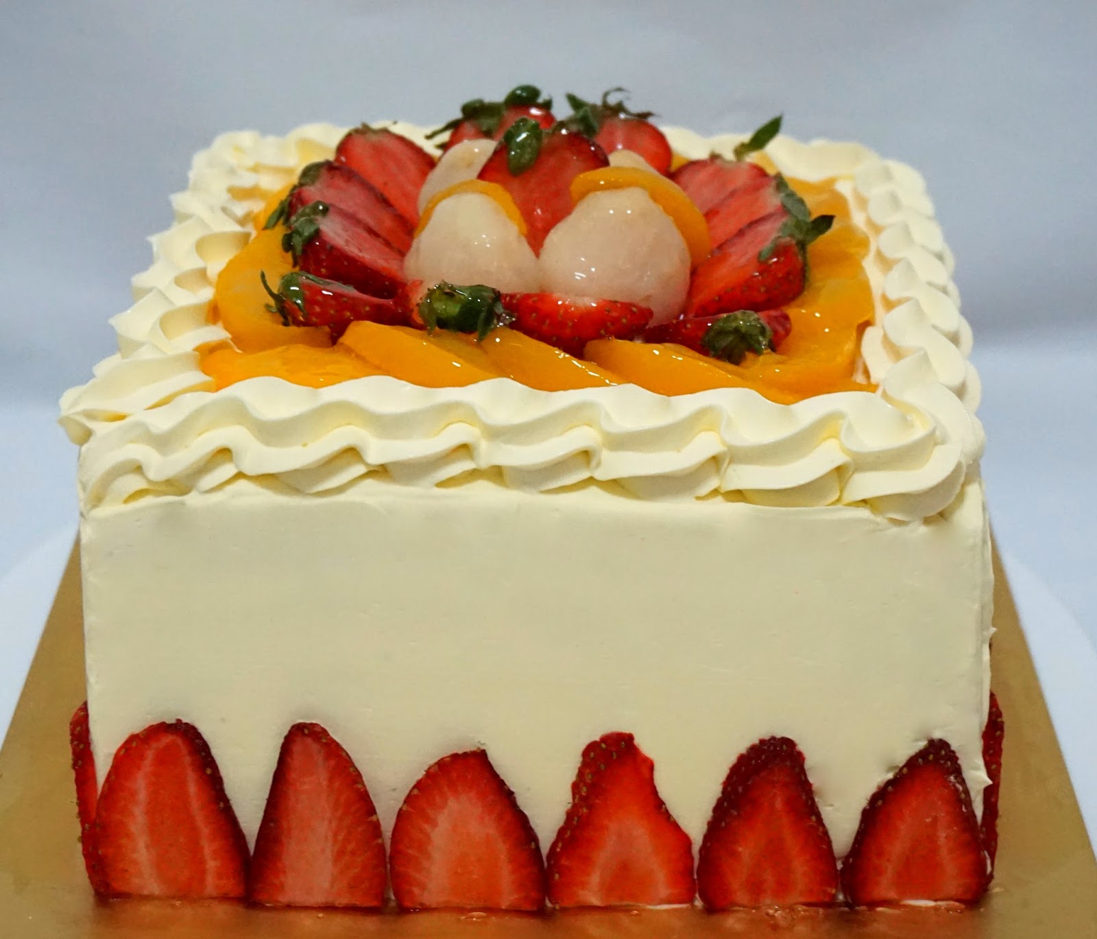 assorted fruits rainbow cake