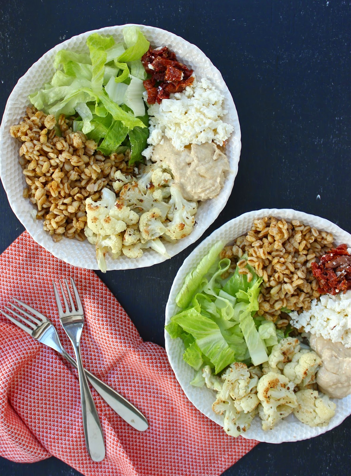 Stew or a Story Lunch Bowls with Roasted Cauliflower, Farro, Hummus