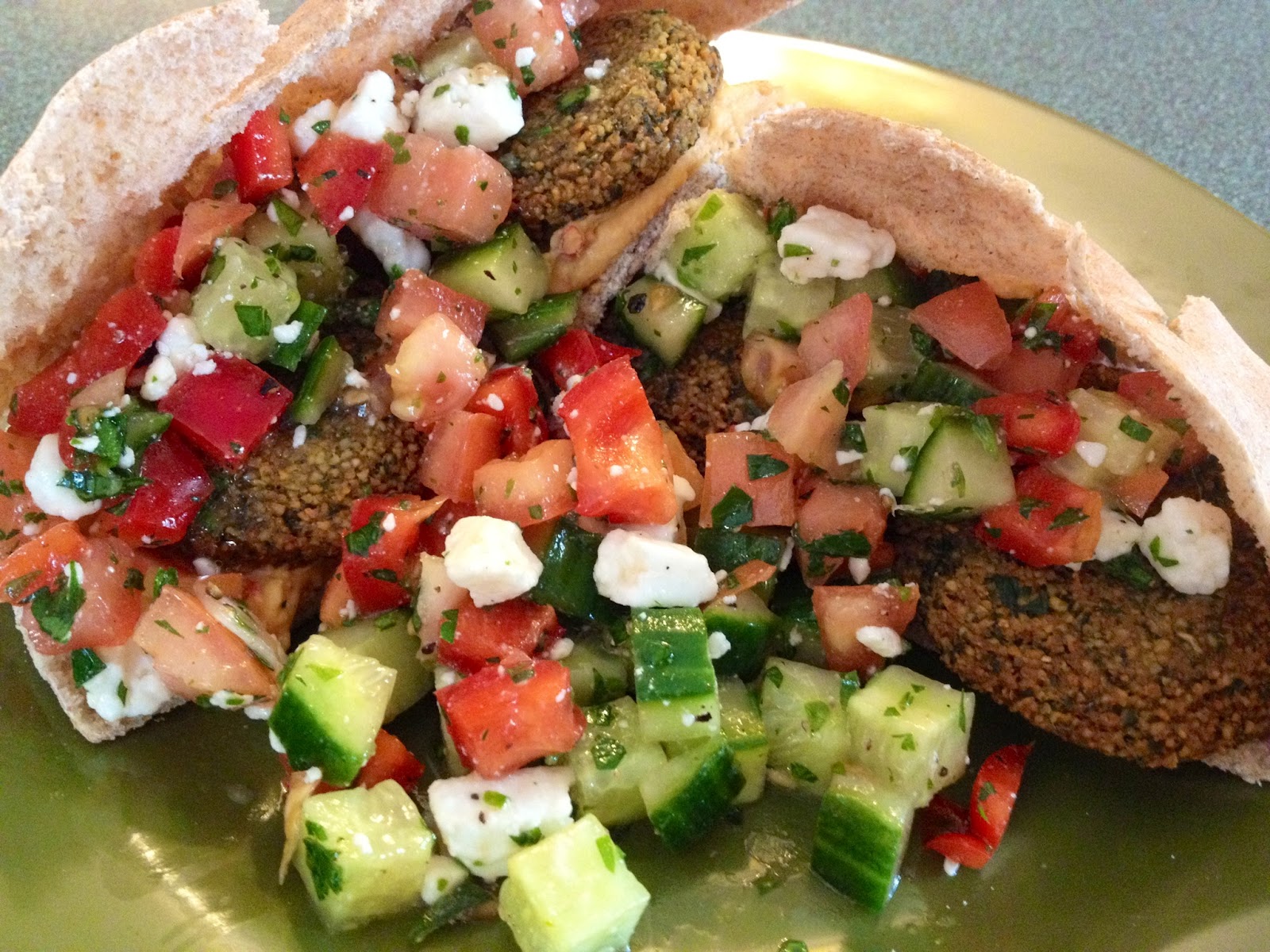 Ticket to Bite Falafel, Hummus and Cucumber Salad Stuffed Pitas