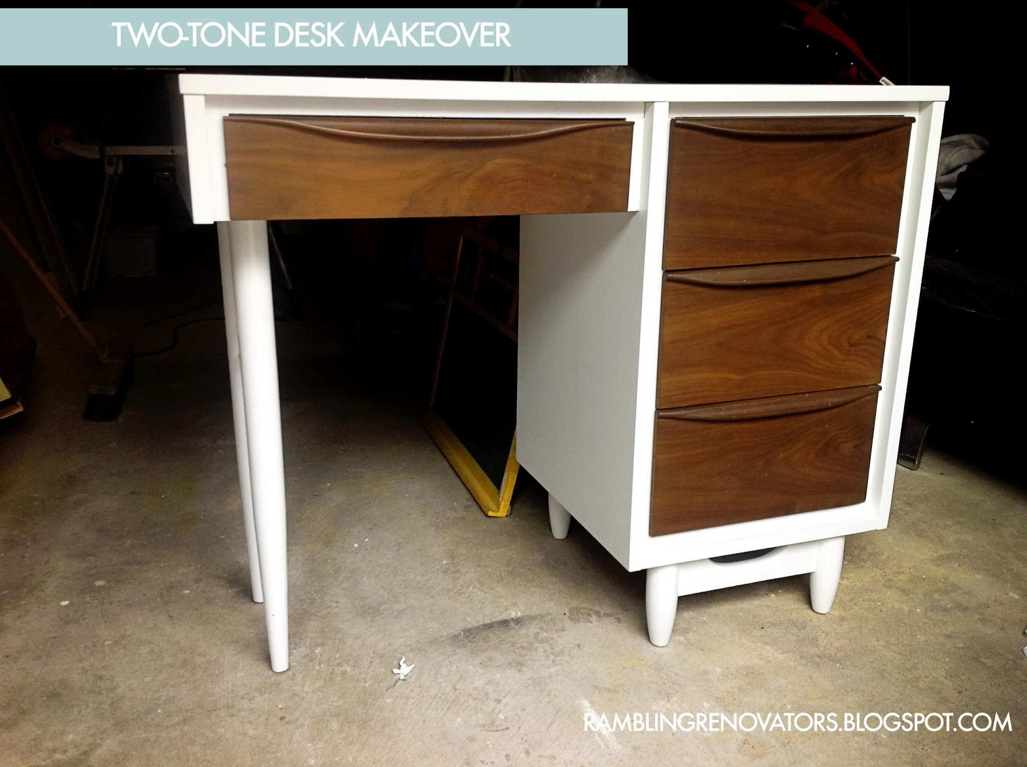 vintage desk makeover, two tone desk makeover, painted desk makeover
