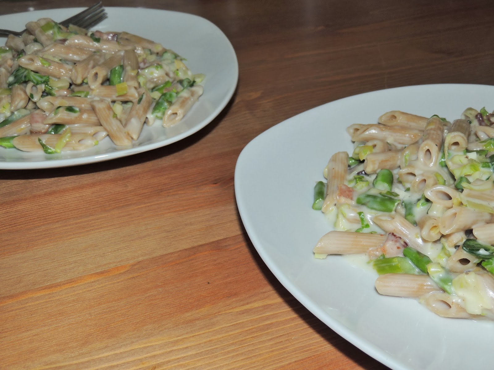 Gas Stove Girl Brussel Sprouts + Asparagus + Bacon Pasta with Gruyere Sauce