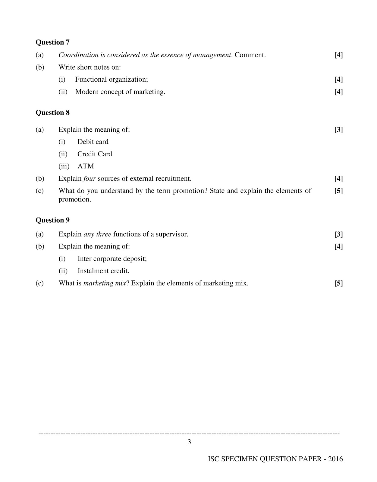 isc 2016 class 12th commerce Specimen question paper isc 2016 class 12th Commerce Specimen paper