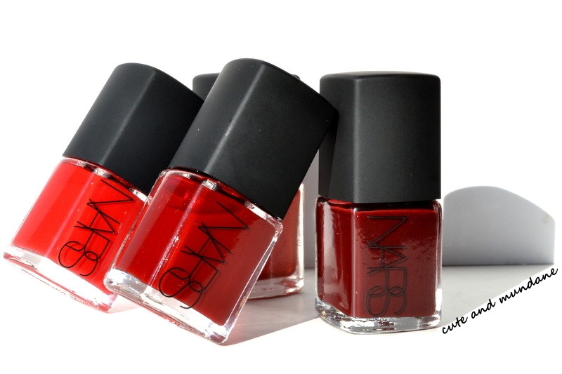 Cute and Mundane: My NARS Red Nail polish collection review + comparison  swatches (Chinatown, Jungle Red, Rouge Andalou, and Dovima)