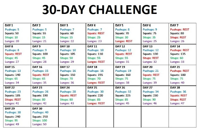 30 Day Challenge Diet And Workout Schedule