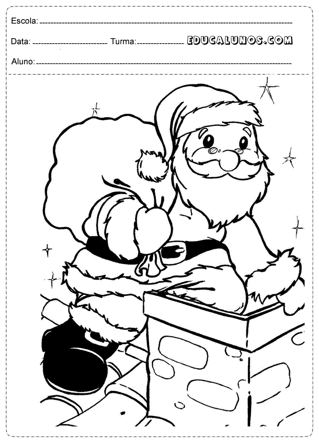 Colorir papai noel entrando pela chaminé