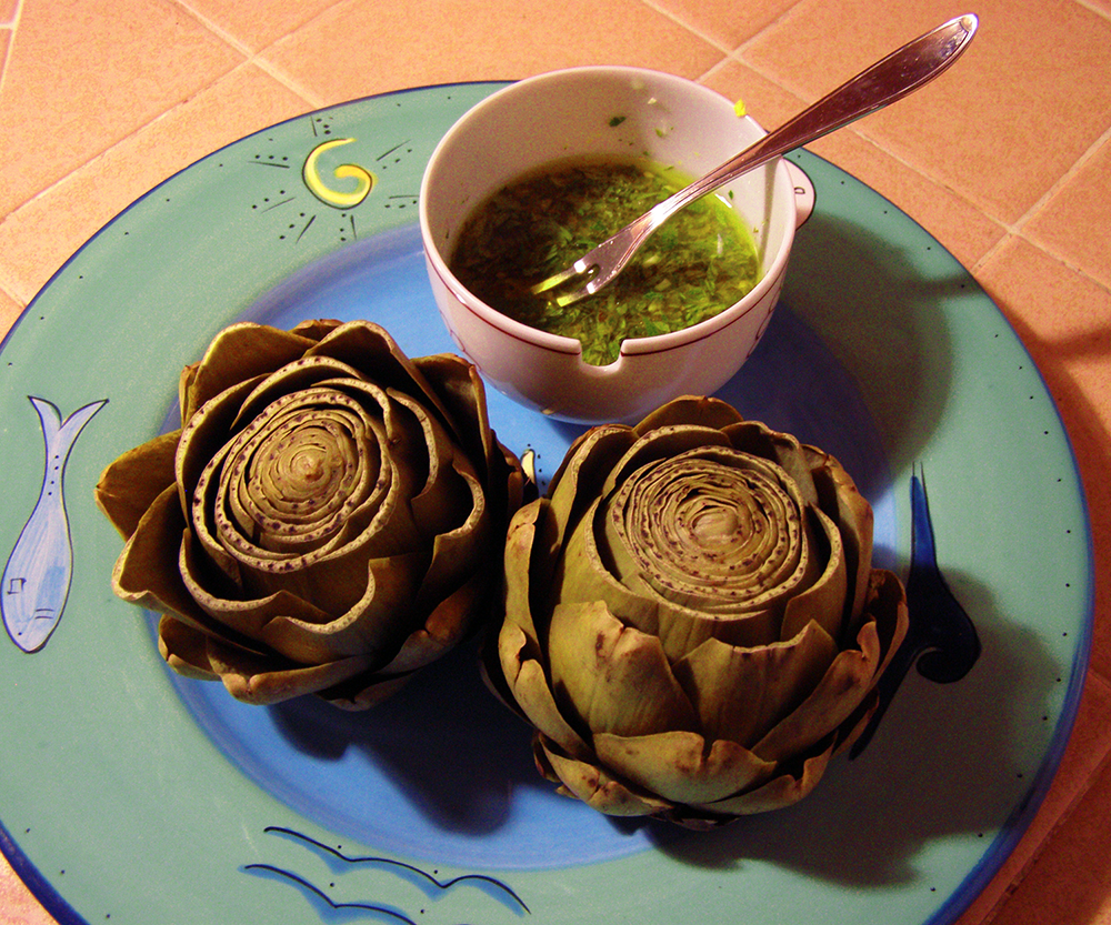 Seasonal Eating Steamed Artichokes with Lemon Sauce