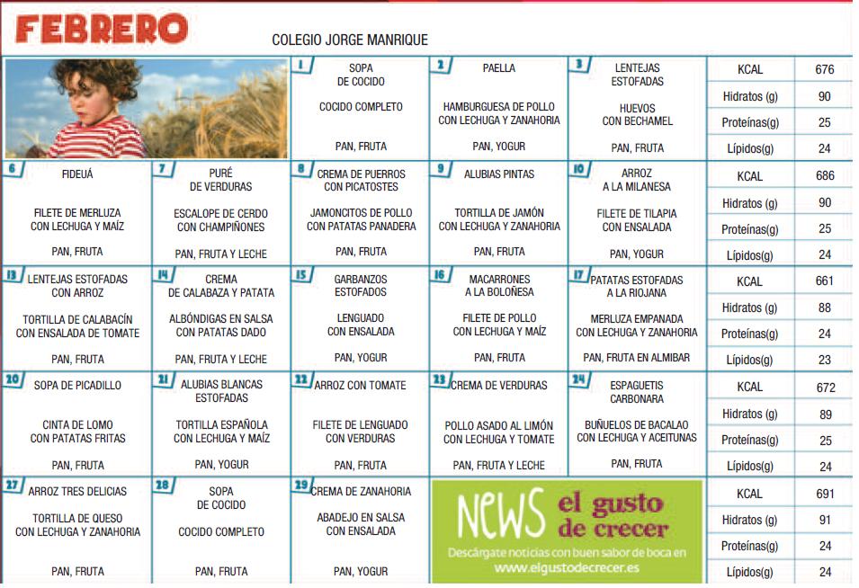 El Cole de Jorge Manrique : ARAMARK - Menú comedor El Cole de Jorge Manrique : ARAMARK - Menú comedor