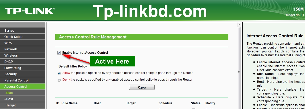 Enable Internet Access Control