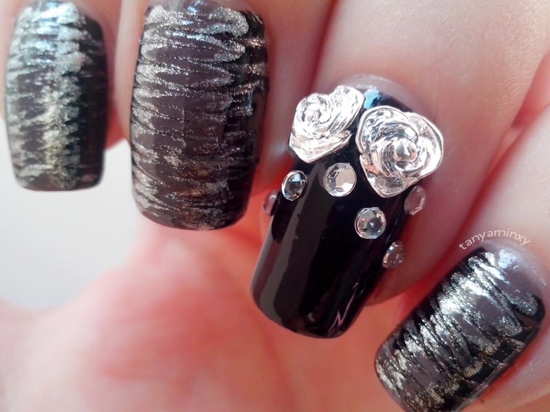 Matching Manicures Dry Marble Nails Nail Art Nail Design Metal Roses Studs BPS Rhinestones