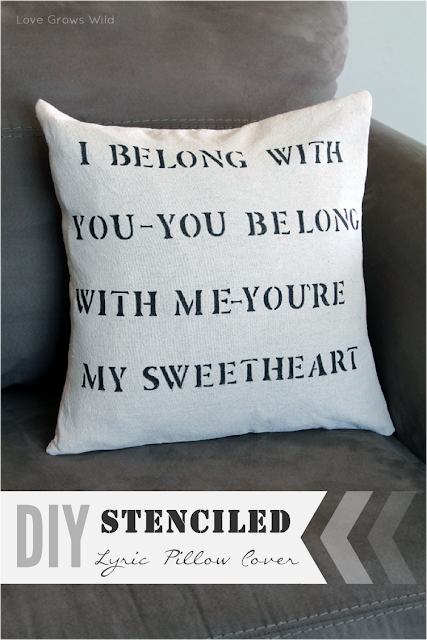 DIY Stenciled Lyric Pillow Tutorial www.lovegrowswild.com #diy #tutorial #pillow