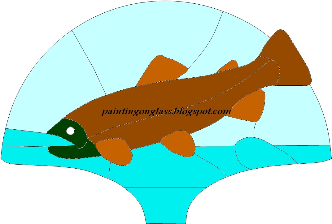 Stained Glass Brown Trout Fan Lamp Pattern painting on glass