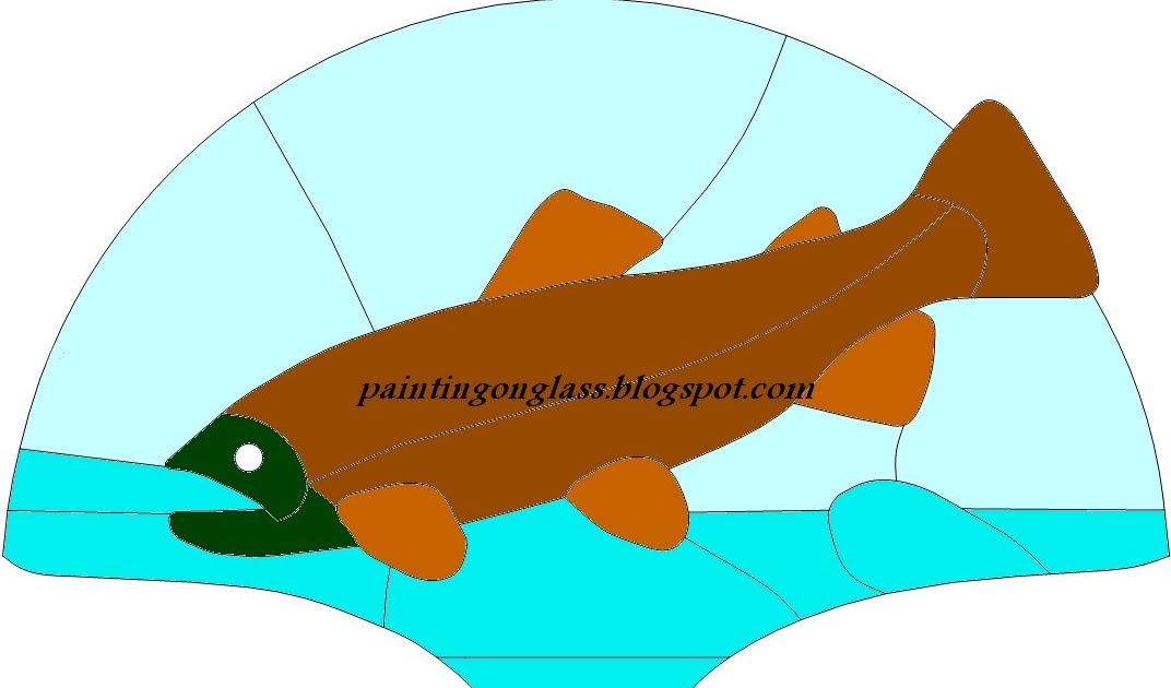 Stained Glass Brown Trout Fan Lamp Pattern painting on glass