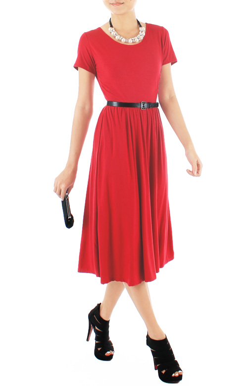 Prudence Midi Skater Dress – Cherry Red