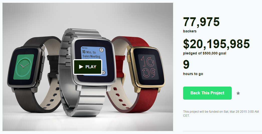 Pebble Time bate récords. Quedan menos de 9h para que termine el proceso de recaudación para el Pebble Time.