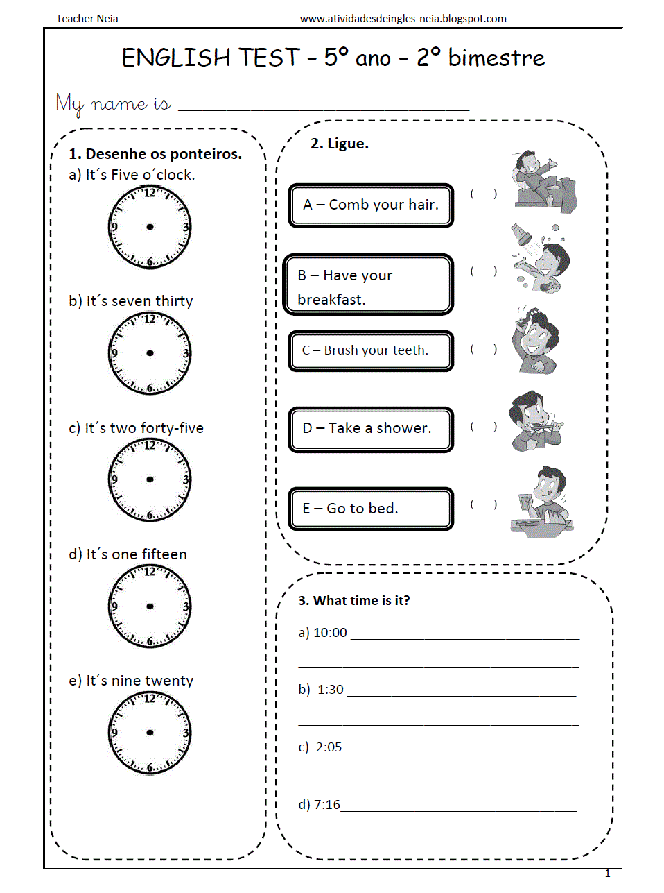 Atividades de Inglês para o 5º ano - Ensino Fundamental