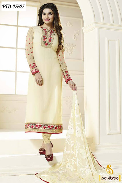 Prachi Desai special cream georgette bollywood salwar suit online shopping at best discount offer price in India