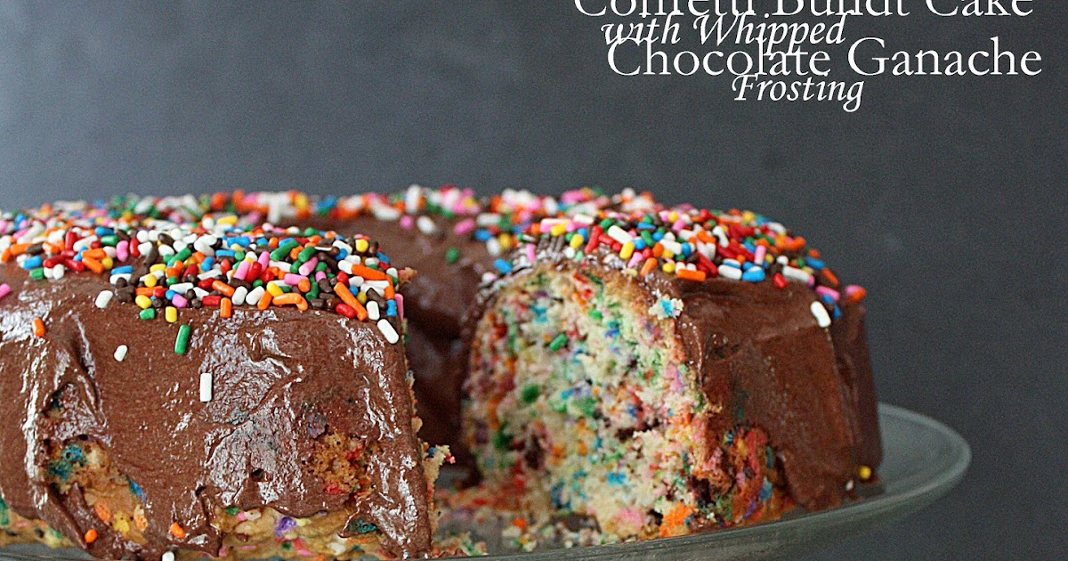 Confetti bundt cake with whipped chocolate ganache frosting (