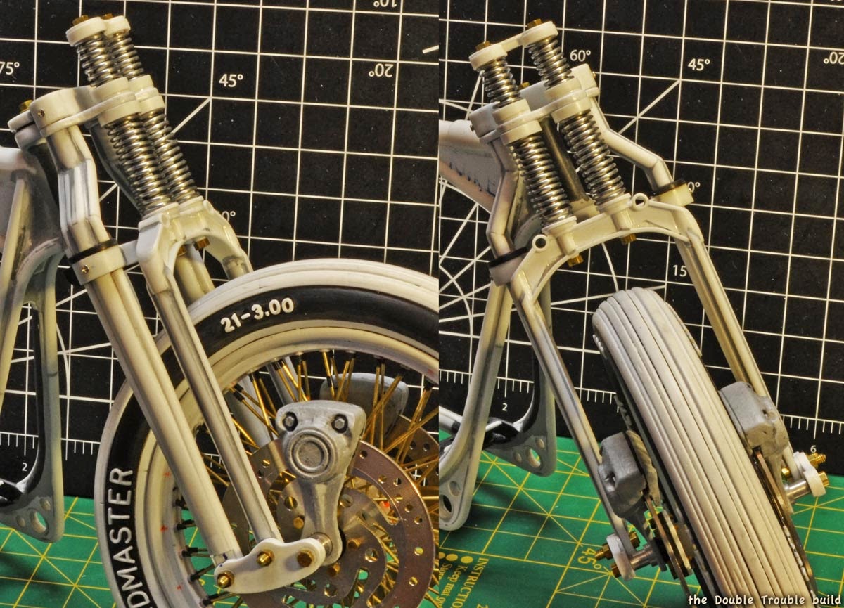 Fabricating "springer" motorcycle front suspension, 1/6th scale