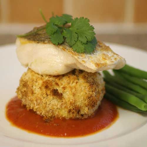 Alchemy in the Kitchen Panfried Hake with Potato Crab Cake A