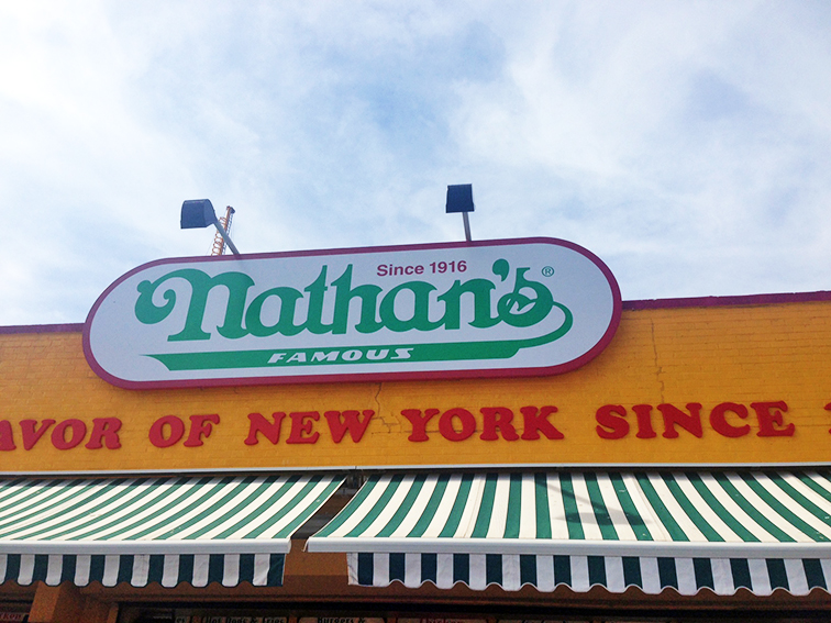 Nathan's Famous hot dogs, Coney Island, Brooklyn, New York