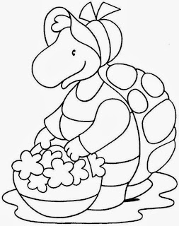 desenho da dona tartaruga com cesta de flores