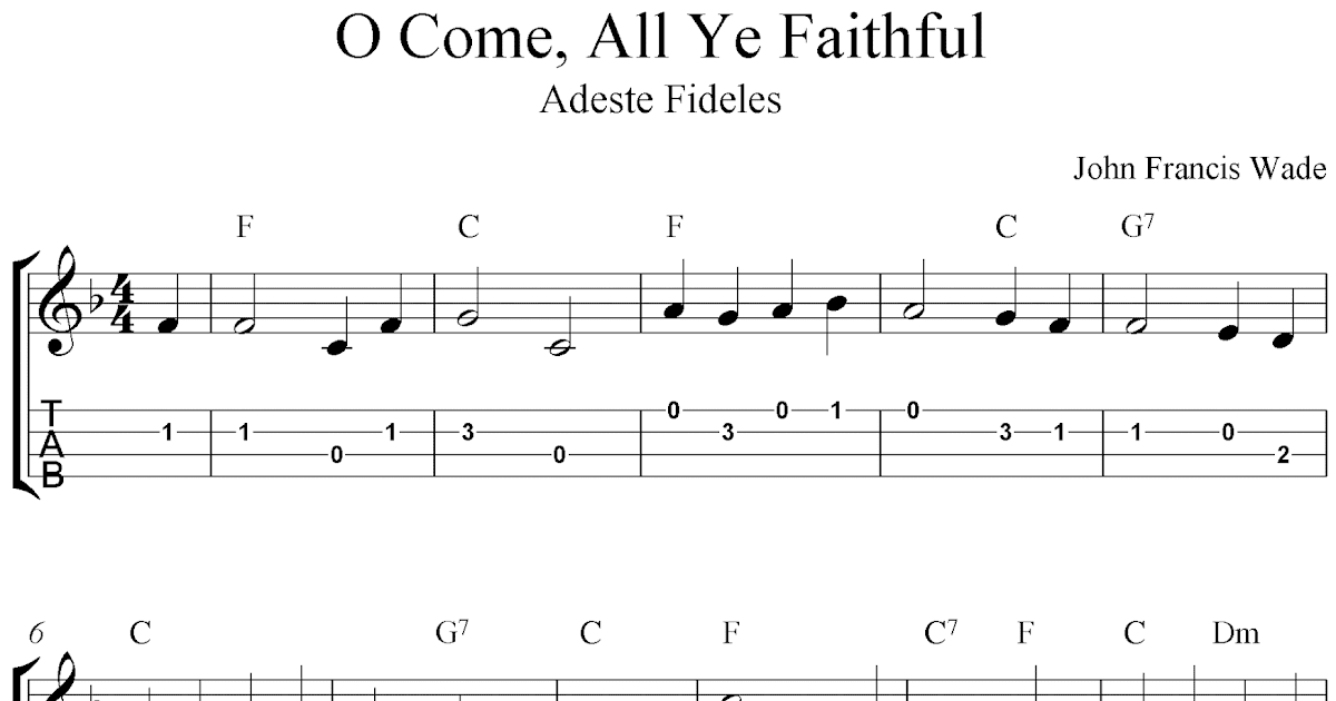 O Come, All Ye Faithful (Adeste Fideles), free Christmas ukulele tab sheet music