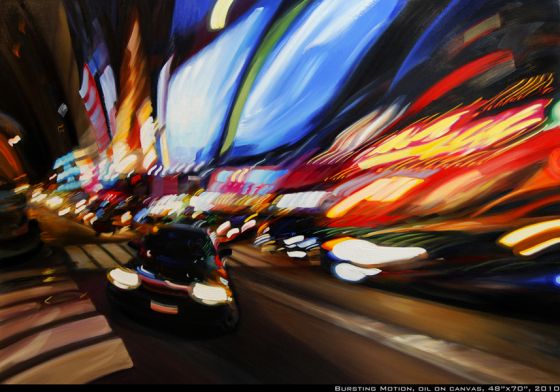 Alexandra Pacula pintura luzes da noite da cidade borradas velocidade
