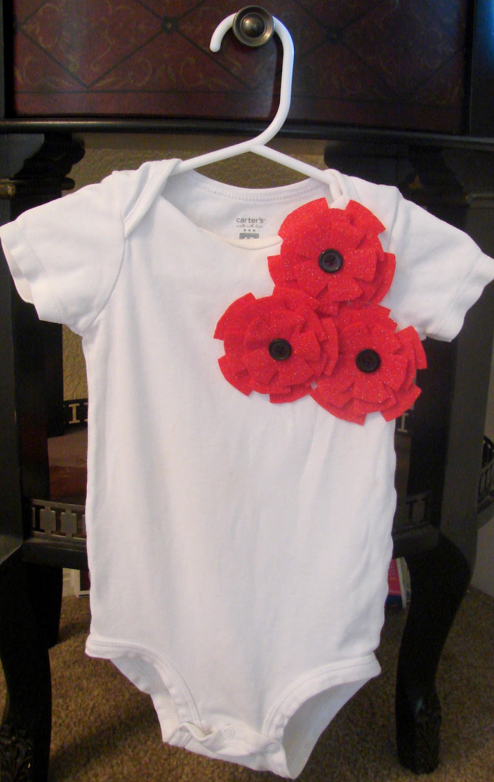kadydid designs Refashioned Onesie Red Felt Flowers