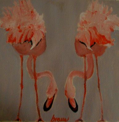 painting of flamingos