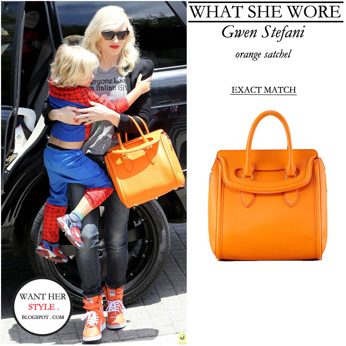 WHAT SHE WORE Gwen Stefani with bright orange leather bag in Los