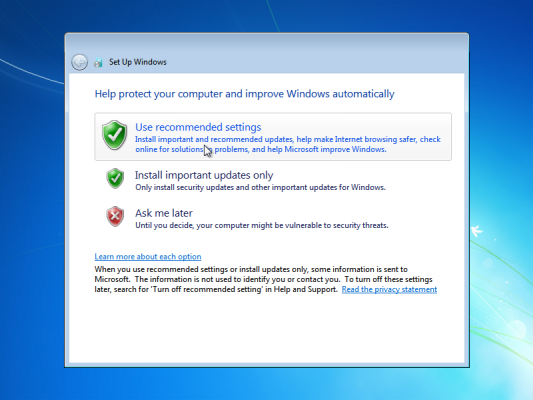 Windows 7 Ultimate protection settings
