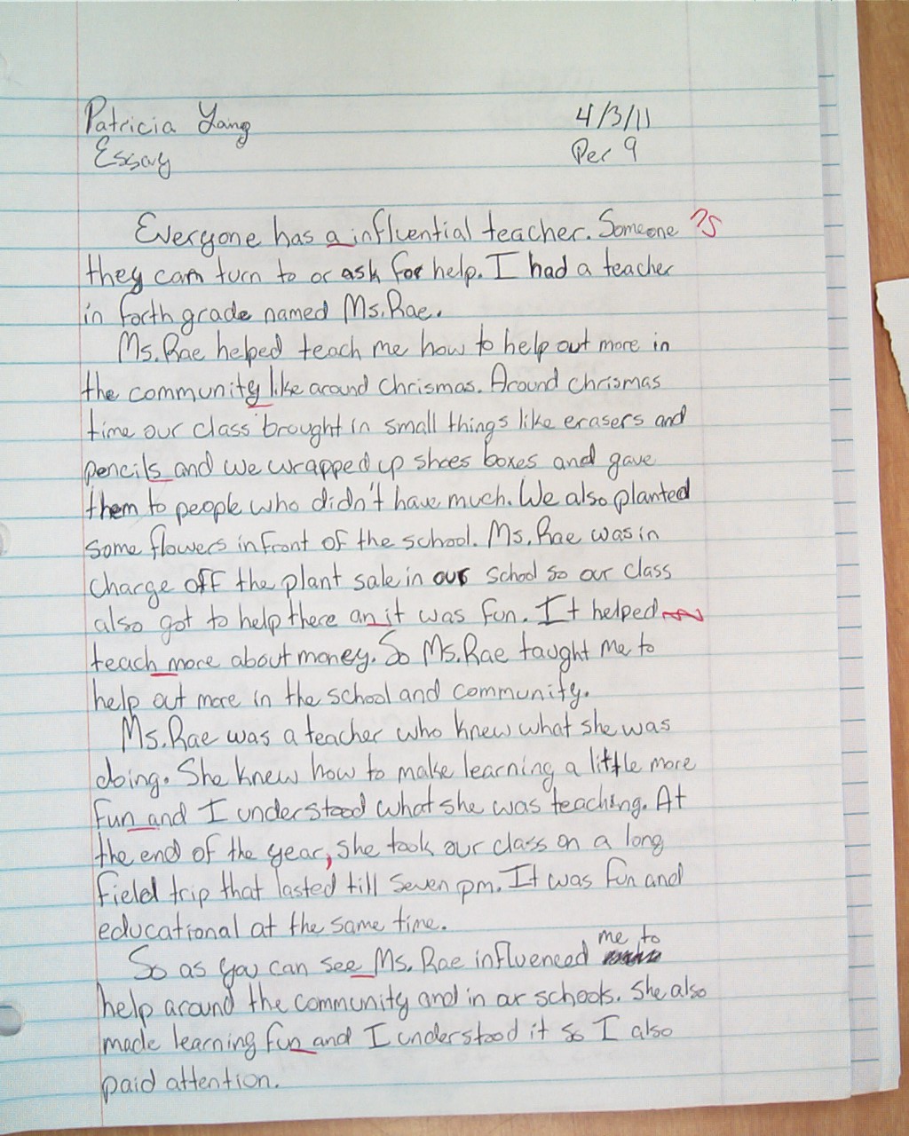 essays marked by teachers