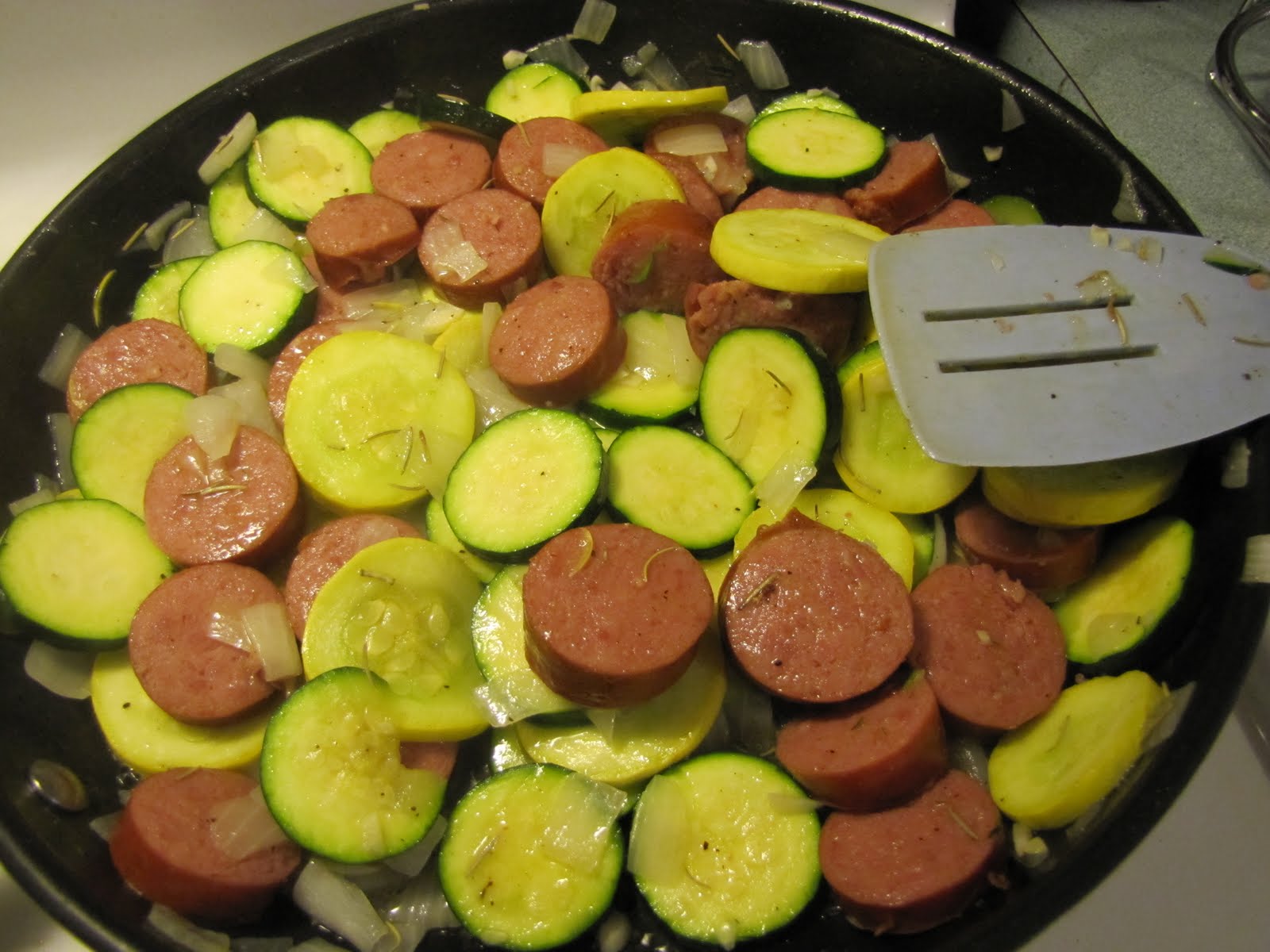 A'lil Country Sugar Muffin Top Smoked Sausage With Zucchini