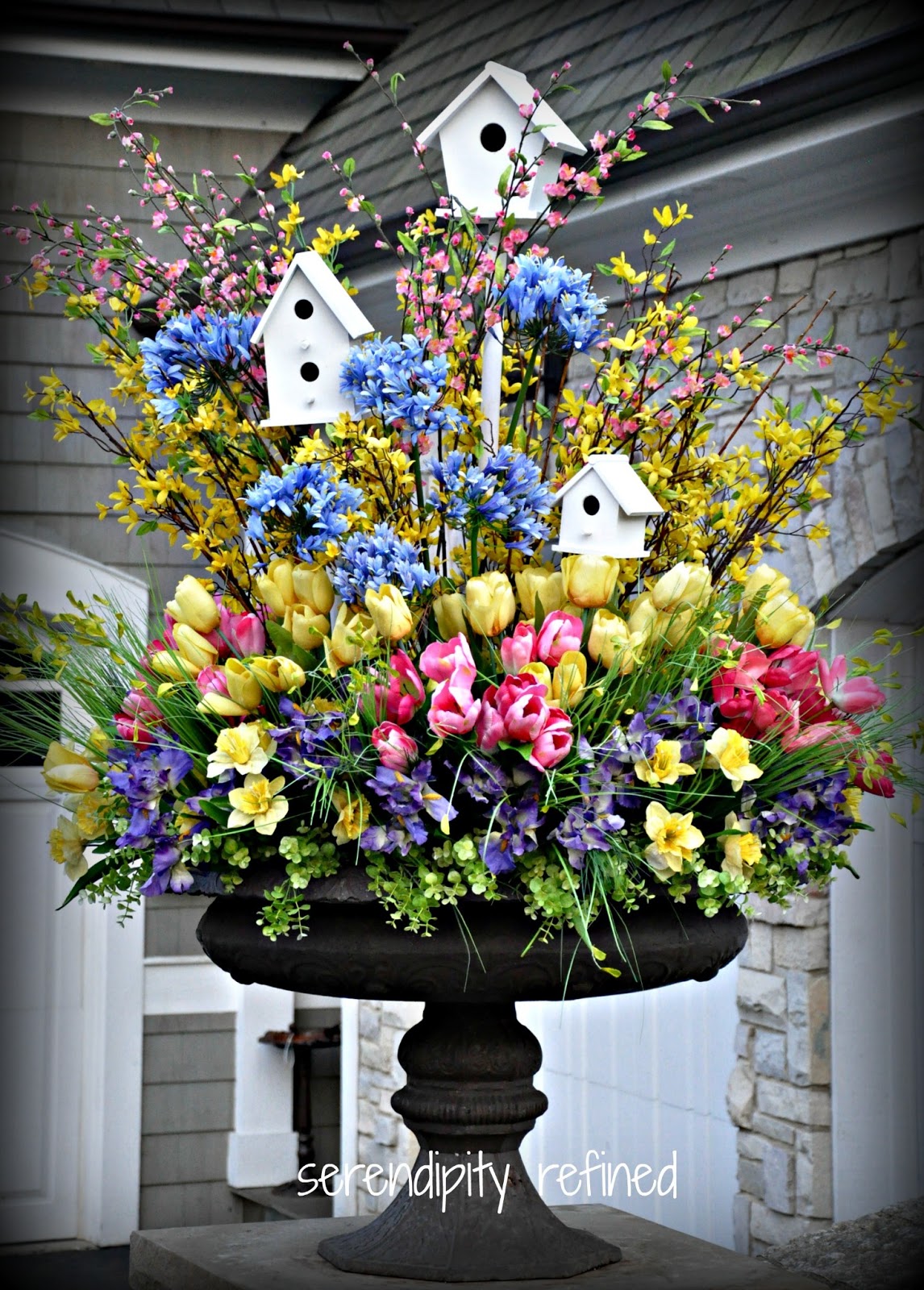 Serendipity Refined Blog: Spring Urn Planter: Tulips, Forsythia...and