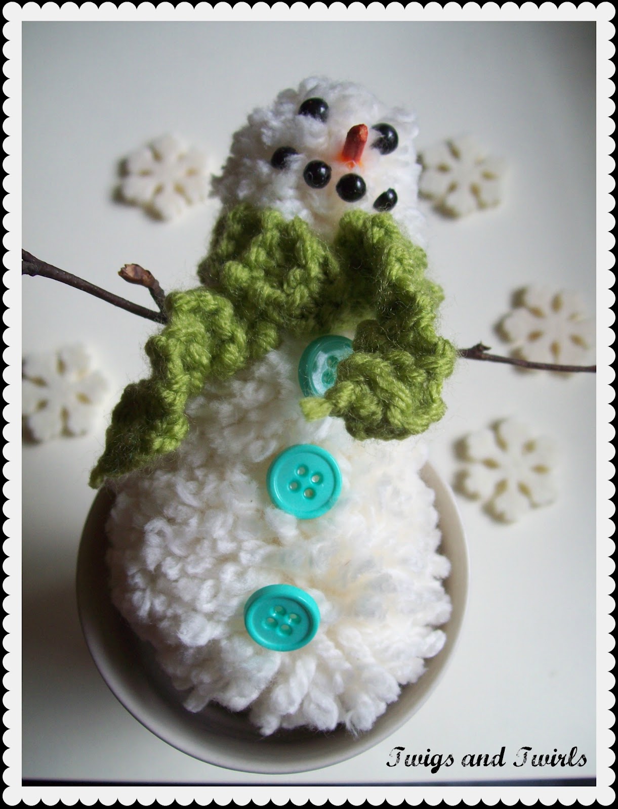 Twigs and Twirls Christmas in July Pom Pom Snowman Ornament 4