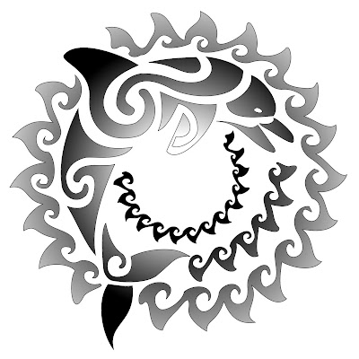 Sun and Dolphin Joy positiveness designs Maori tattoo design 