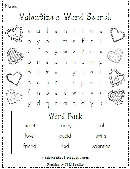 Kindergarten valentine's day freebies