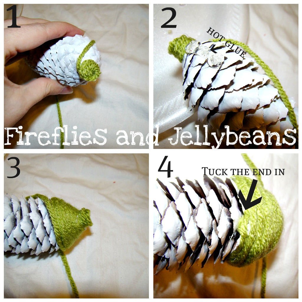 Fireflies and Jellybeans Yarn Wrapped Pine Cones {tutorial!}