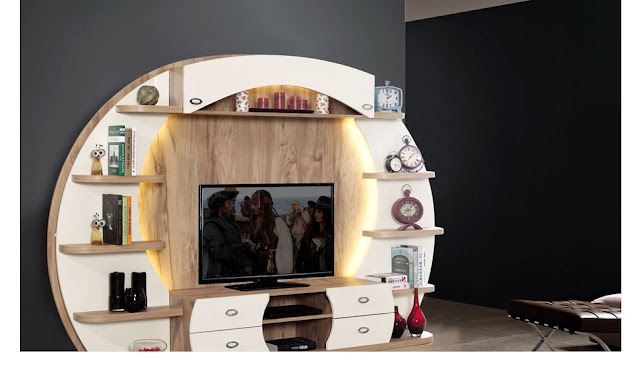 تصميمات مكتبات لشاشه بلازما دائرية نجوم الديكور