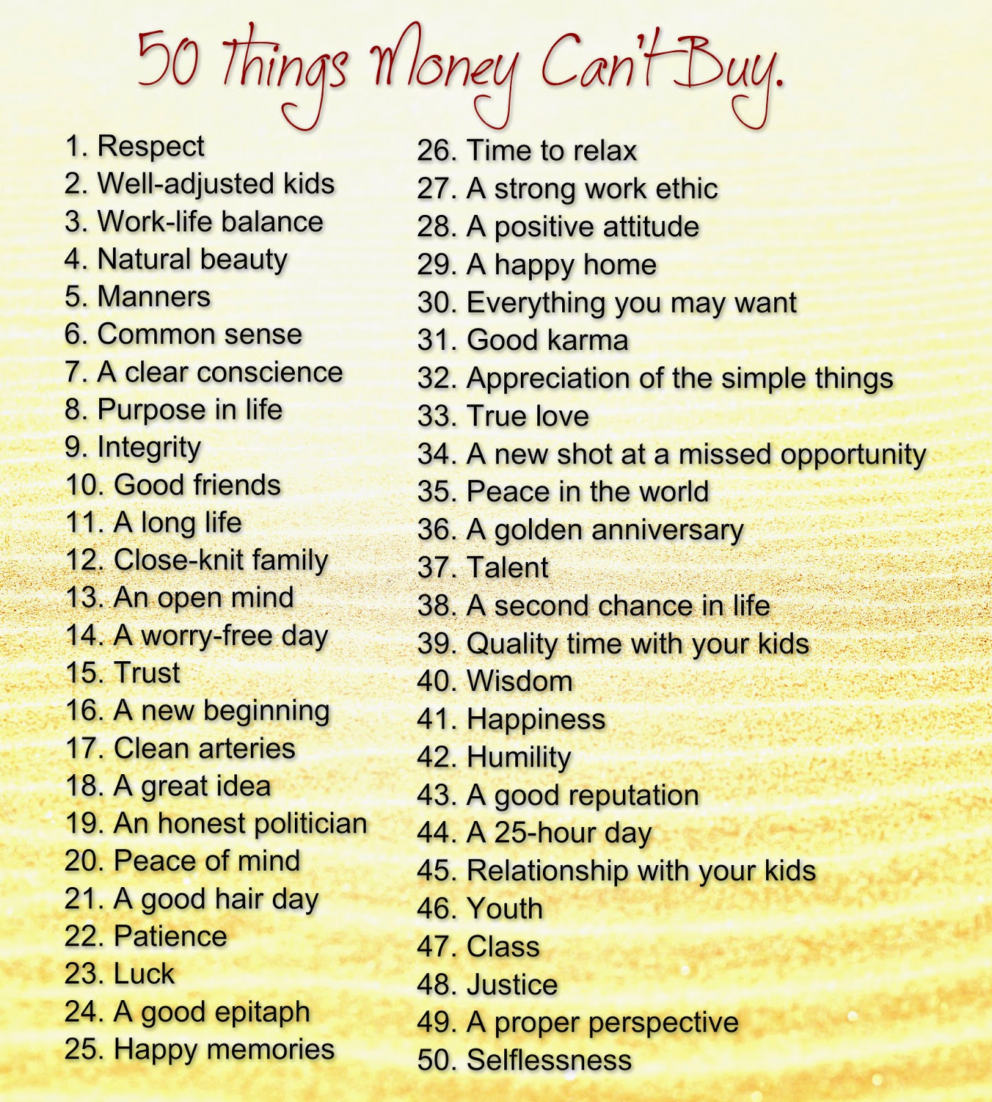 Awesome Quotes 50 Things Money Can't Buy.