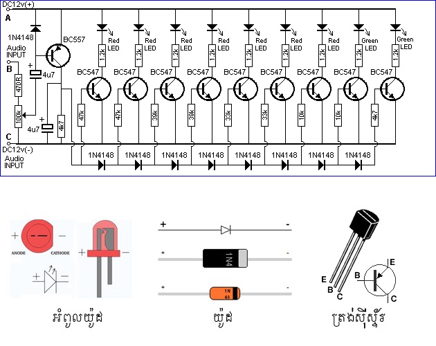Fine Khmer: LED VU meter with trainsistor
