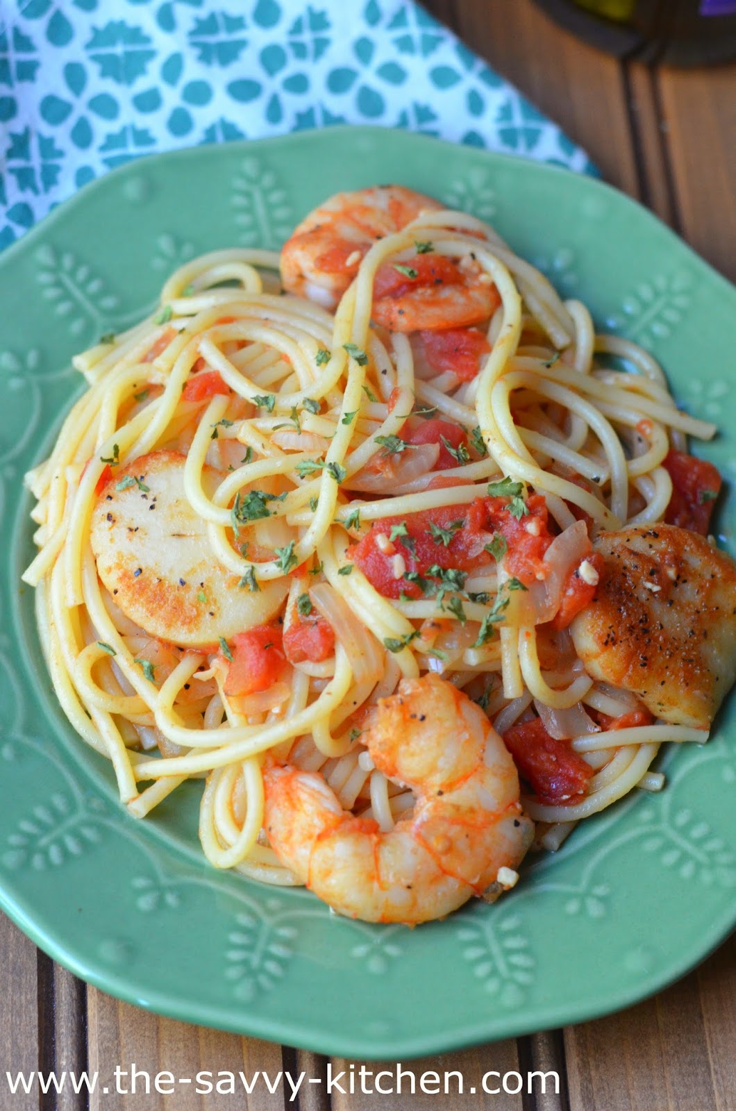 The Savvy Kitchen Spaghetti with Shrimp and Scallops