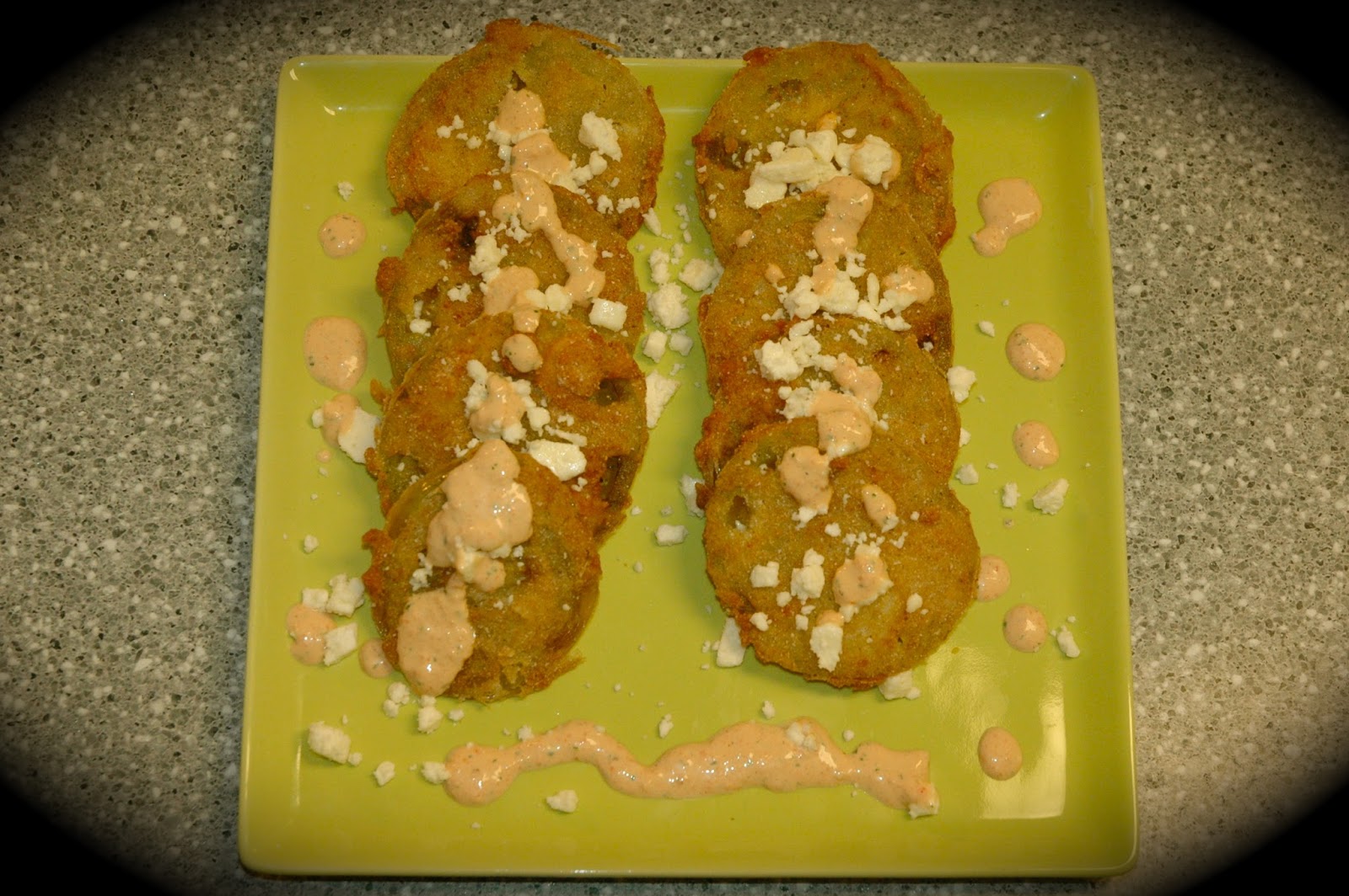 The Sugared and Spiced Kitchen Fried Green Tomatoes with Roasted Red Pepper Remoulade