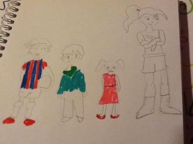 a drawing of 4 children