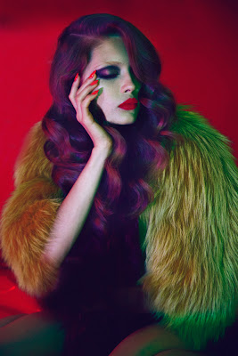 green fur, multi colored fur, georgiana saraev model, fashion photographer london