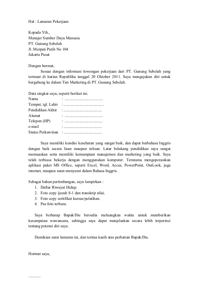 7 Surat Lamaran Kerja di PT - ben jobs