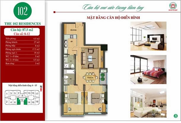 Căn hộ 87m2 Chung cư 102 Trường Chinh kinh kỳ 87m2