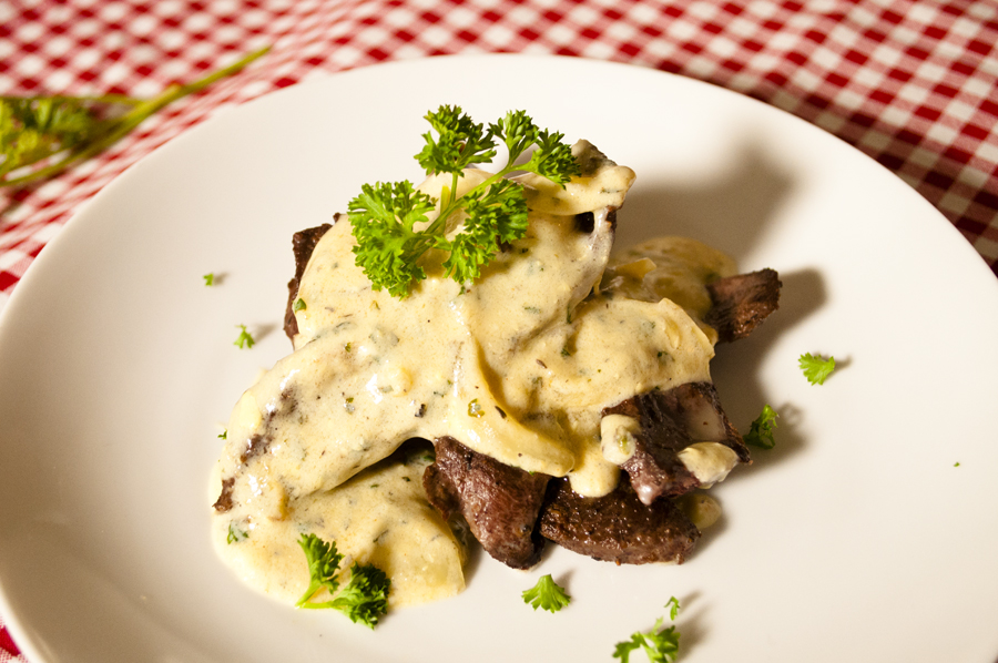 Raf's Kitchen Pan Seared Beef Heart served w/ Herby white sauce