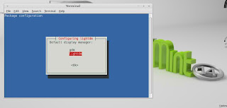 Selecione pelo teclado no terminal a opção que você quiser linux Mint lightdm