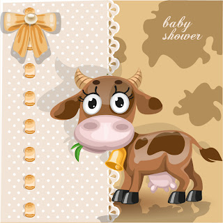 可愛い子牛のカード Cartoon cute calf cards イラスト素材